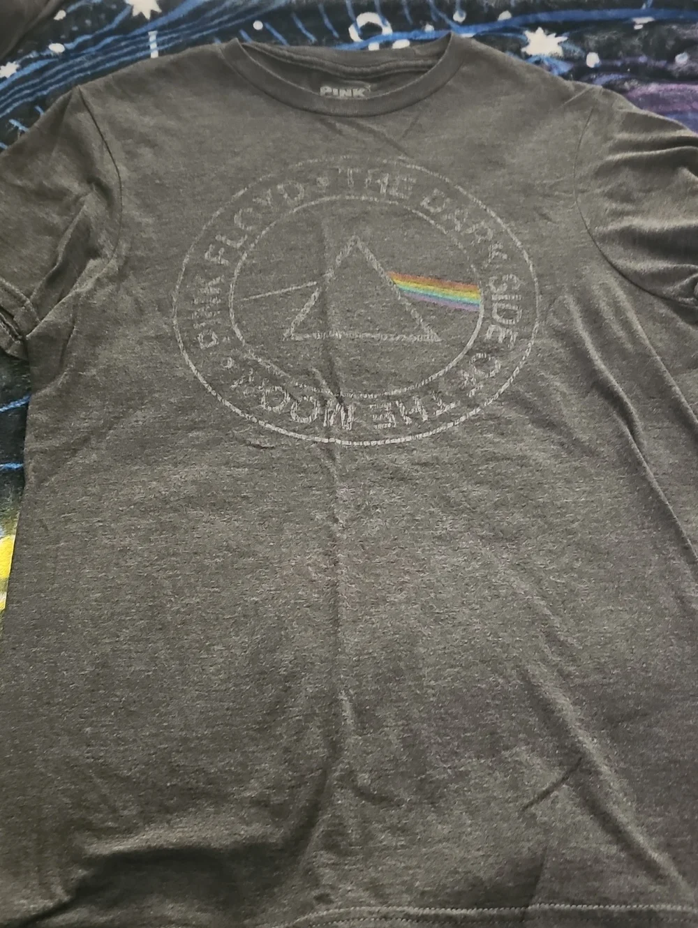 PINK Victoria's Secret Charcoal Gray Short-Sleeve Tee with Rainbow Prism Detail